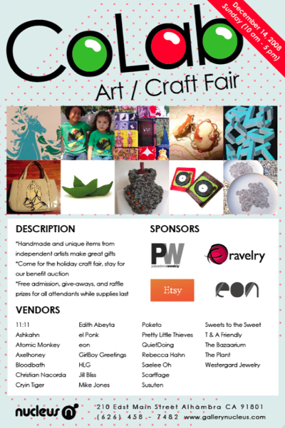 Gallery Nucleus Holiday Art/Craft Fair (and the Ravelry mini-mart for all!)