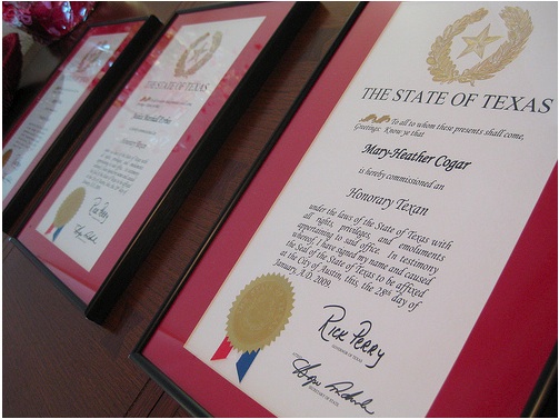 Honorary Texan Certificates!