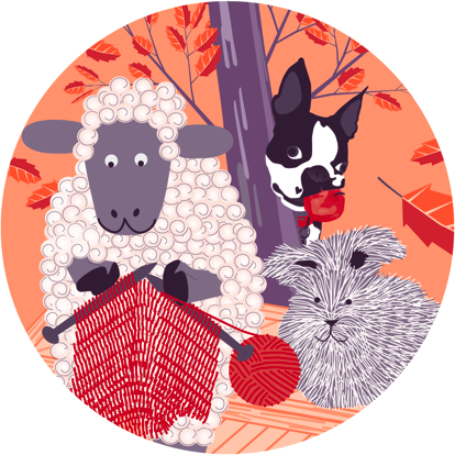 knitting sheep, bunny, and bob!